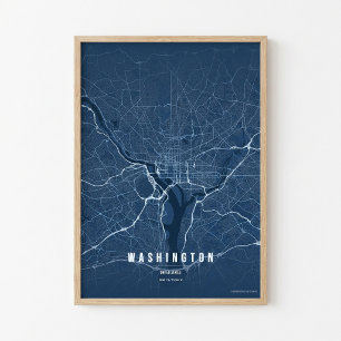Affiche de carte de Washington D.C. en bleu Plan C
