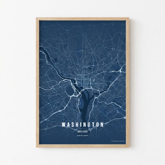 Affiche de carte de Washington D.C. en bleu Plan C