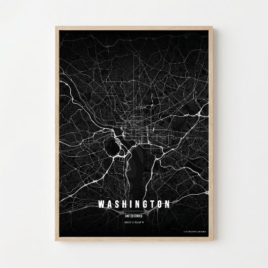 Affiche de carte de Washington D.C. en noir, cadea