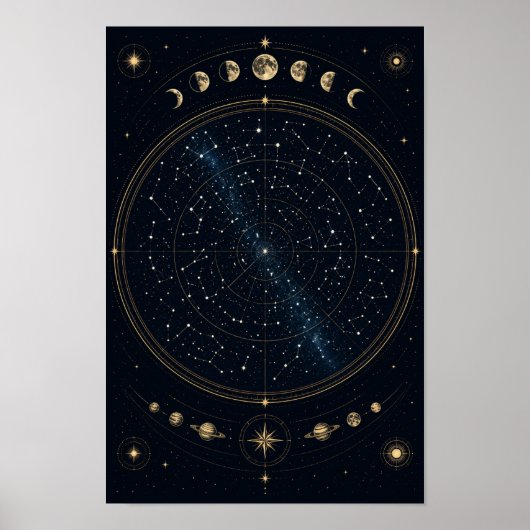 Affiche de carte des étoiles d'astronomie minimale (Devant)