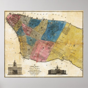 Affiche de carte détaillée vintage de New York