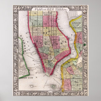 Affiche de carte détaillée vintage de New York 186