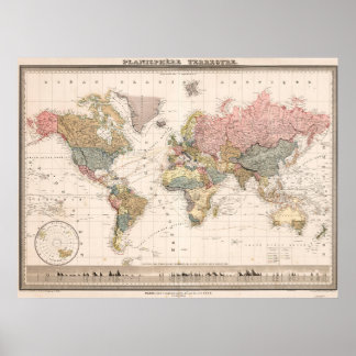 Affiche de carte du monde aux couleurs vanille vin