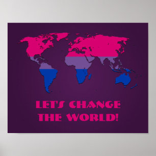 Affiche de carte du monde de la fierté bisexuelle