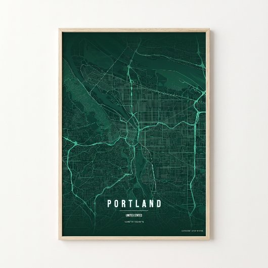 Affiche de carte émeraude de Portland impression d
