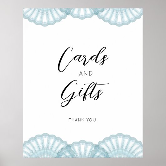 Affiche de carte et de cadeaux coquille bleue élég (Devant)