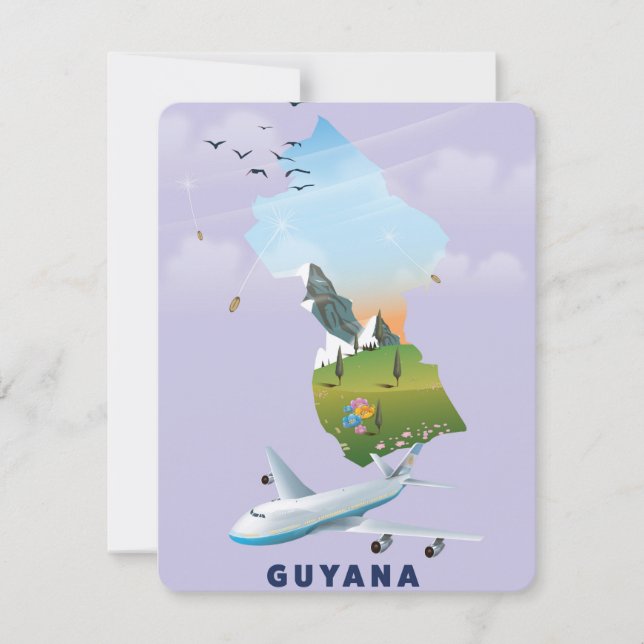 Affiche de carte illustrée de Guyana (Devant)