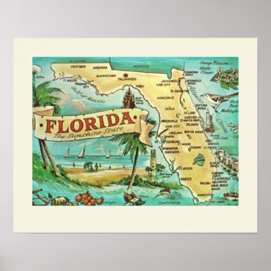 Affiche de carte rétro de Floride (Devant)