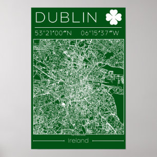 Affiche de carte verte de Dublin, décoration mural