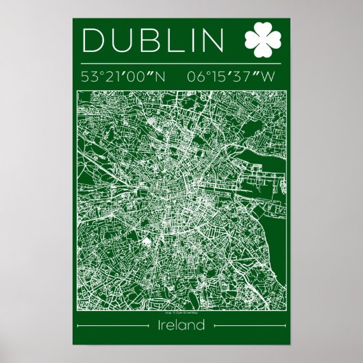 Affiche de carte verte de Dublin, décoration mural (Devant)