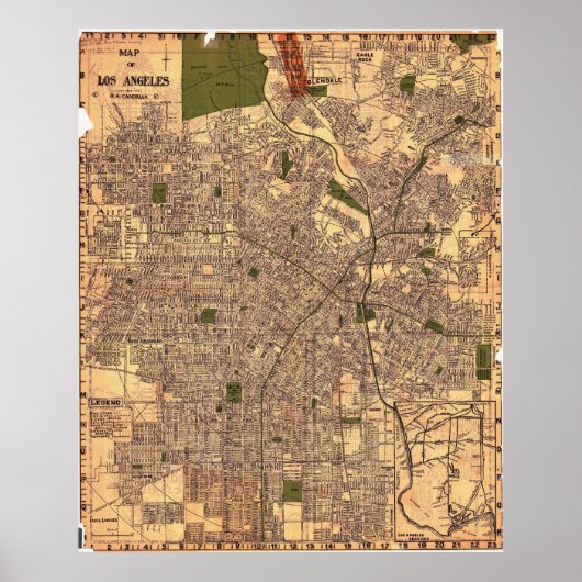 Affiche de carte vintage de Los Angeles 1924 (Devant)