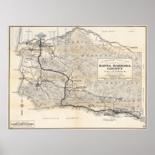 Affiche de carte vintage Santa Barbara Californie