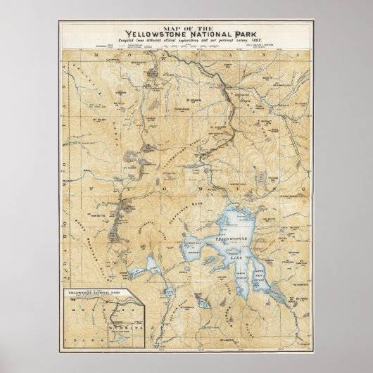 Affiche de carte vintage Yellowstone, Grand Canyon (Devant)