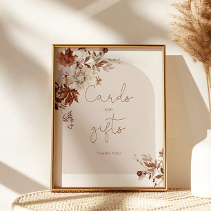 Affiche de cartes et de cadeaux à arc de feuilles