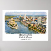 Affiche de Cedar Rapids Iowa, Aquarelle, Sur mesur (Devant)