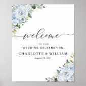 Affiche de cérémonie de mariage florale bleu clair (Devant)