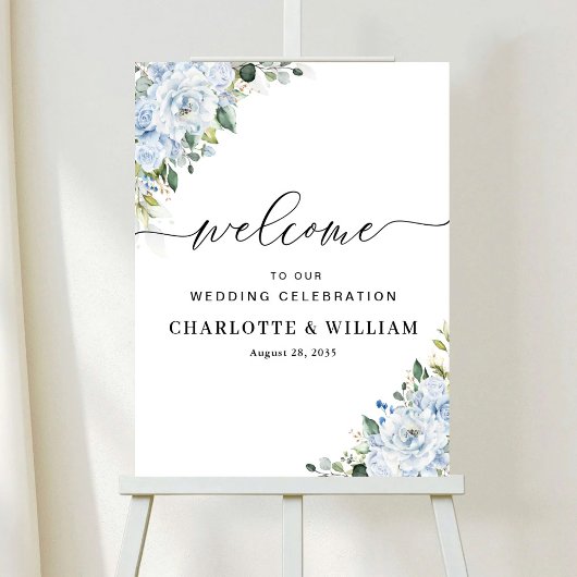 Affiche de cérémonie de mariage florale bleu clair