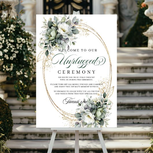 Affiche de cérémonie débranchée Boho Greenery Or