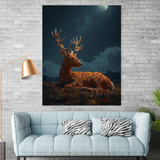 Affiche de cerf dormant sous les étoiles en feuill
