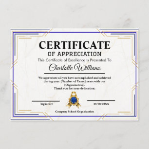 Affiche de certificat d'appréciation de réussite e