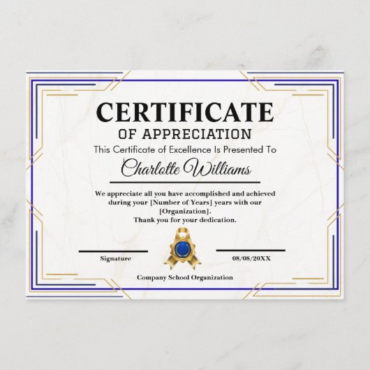 Affiche de certificat d'appréciation de réussite e (Devant)