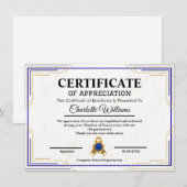 Affiche de certificat d'appréciation de réussite e (Devant / Derrière)