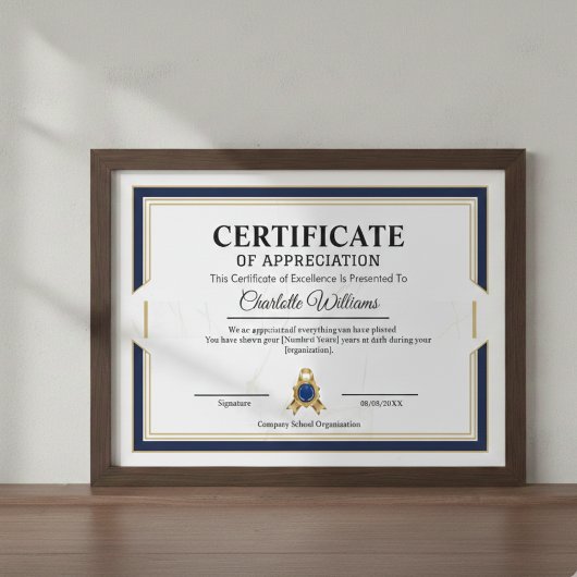 Affiche de certificat or de reconnaissance de réus