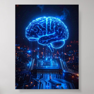 Affiche de cerveau numérique lumineux - Décoration