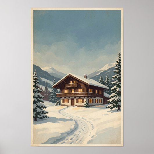 Affiche de chalet de montagne enneigé (Devant)