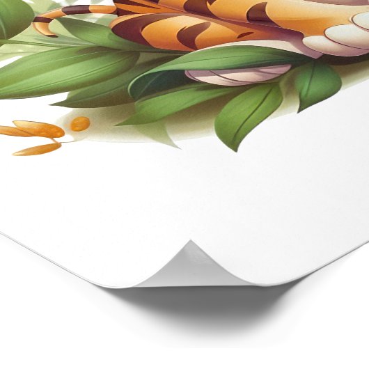 Affiche de chambre bébé Tigre dans les feuilles de (Coin)