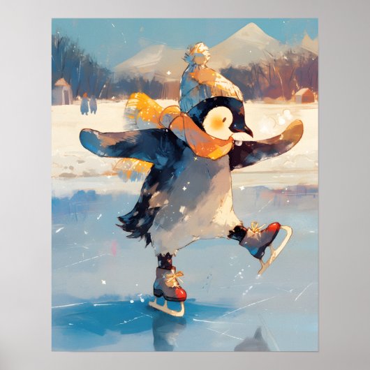 Affiche de chambre de bébé patinage de pingouin d' (Devant)