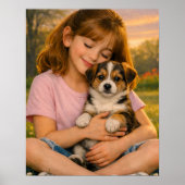 Affiche de chambre de fille tenant un chiot (Devant)
