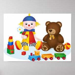 Affiche de chambre de nursery Ourson et bébé clown