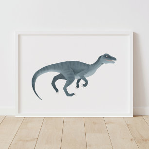 Affiche de chambre d'enfant dinosaure Raptor Bleu