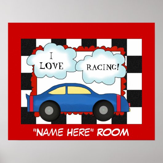 Affiche de chambre pour enfants J'adore la course (Devant)