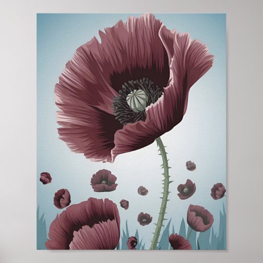 Affiche de champ de fleurs de pavot – Vecteur plat (Devant)