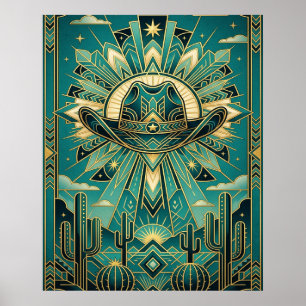Affiche de chapeau de cowboy Art déco - Western gé