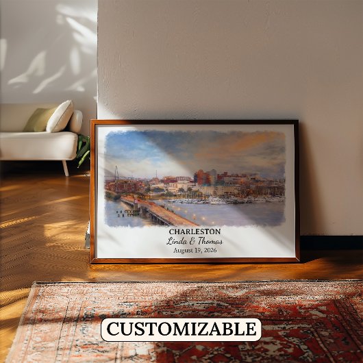 Affiche de Charleston Caroline du Sud, Aquarelle