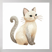 Affiche de chat bohème brodée beige neutre Kitty (Devant)
