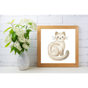 Affiche de chat bohème brodée minimaliste neutre