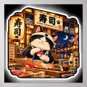 Affiche de chat de comptoir à sushi Art de bar à