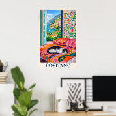 Affiche de chat de Positano, vue sur la fenêtre de (Bureau à domicile)