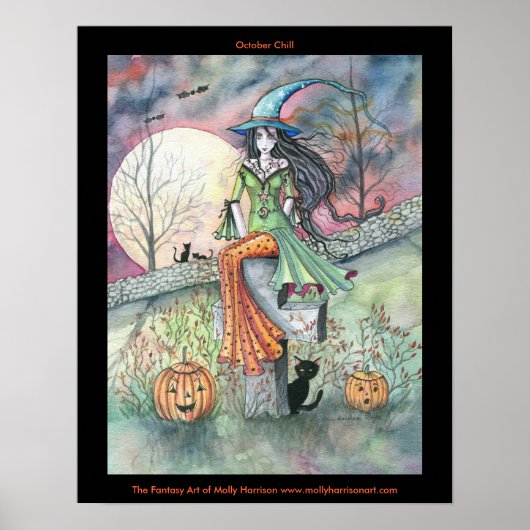 Affiche de chat de sorcière d'Halloween de froid d (Devant)
