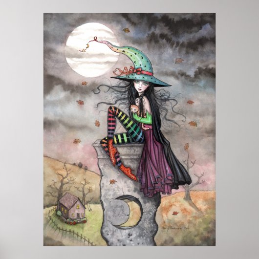 Affiche de chat de sorcière d'Halloween Enchanted (Devant)