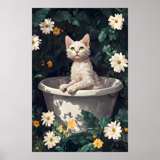Affiche de chat drôle de Devon Rex dans la baignoi (Devant)