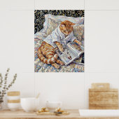 Affiche de chat lisant au lit, impression artistiq (Cuisine)