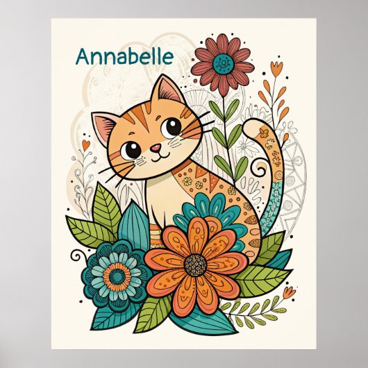 Affiche de chat mignon avec des fleurs (Devant)