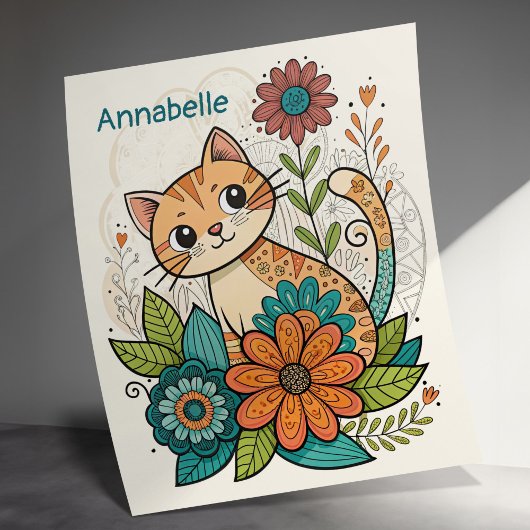 Affiche de chat mignon avec des fleurs