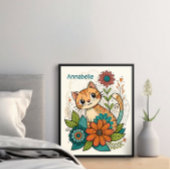 Affiche de chat mignon avec des fleurs