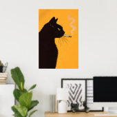 Affiche de chat noir fumant, Art mural de chat rét (Bureau à domicile)